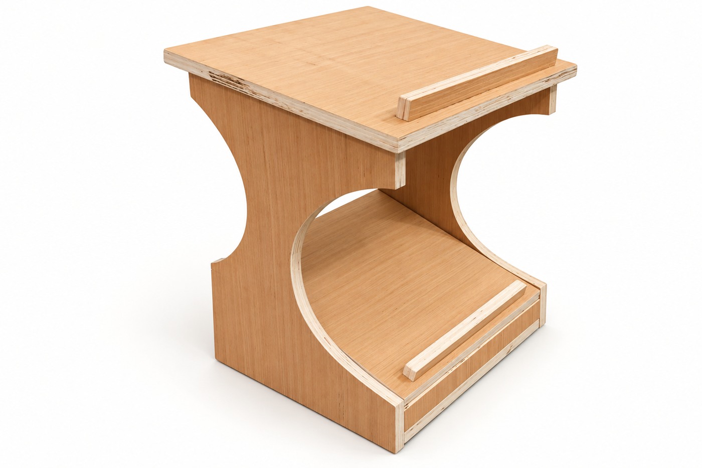 Bespoke wooden shtender with curved sides and a lower lift-up compartment